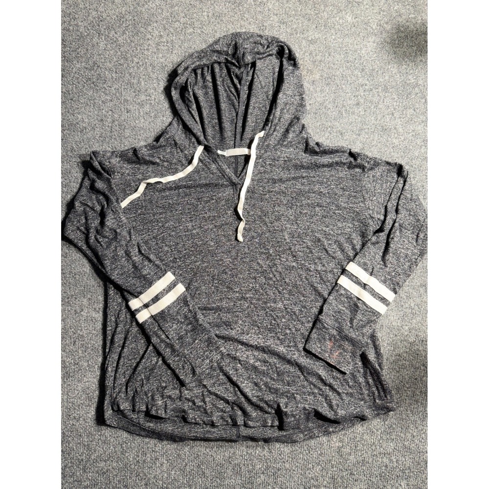 GKLA Womens Gray Space Dye Hoodie Pullover Athletic Sleeve Stripes Size M